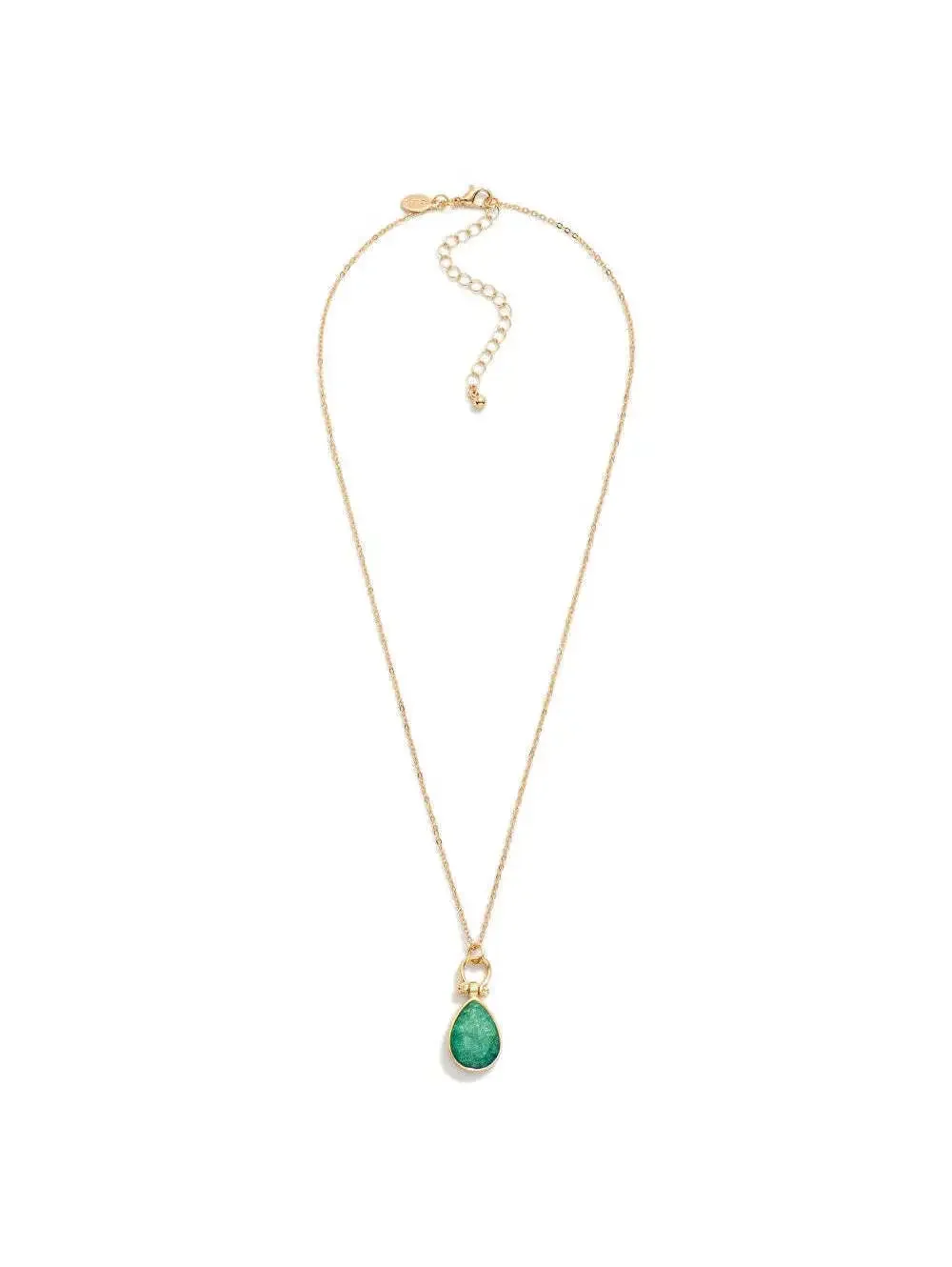 Gold Tone Chain Necklace Green Glitter Teardrop Pendant 20